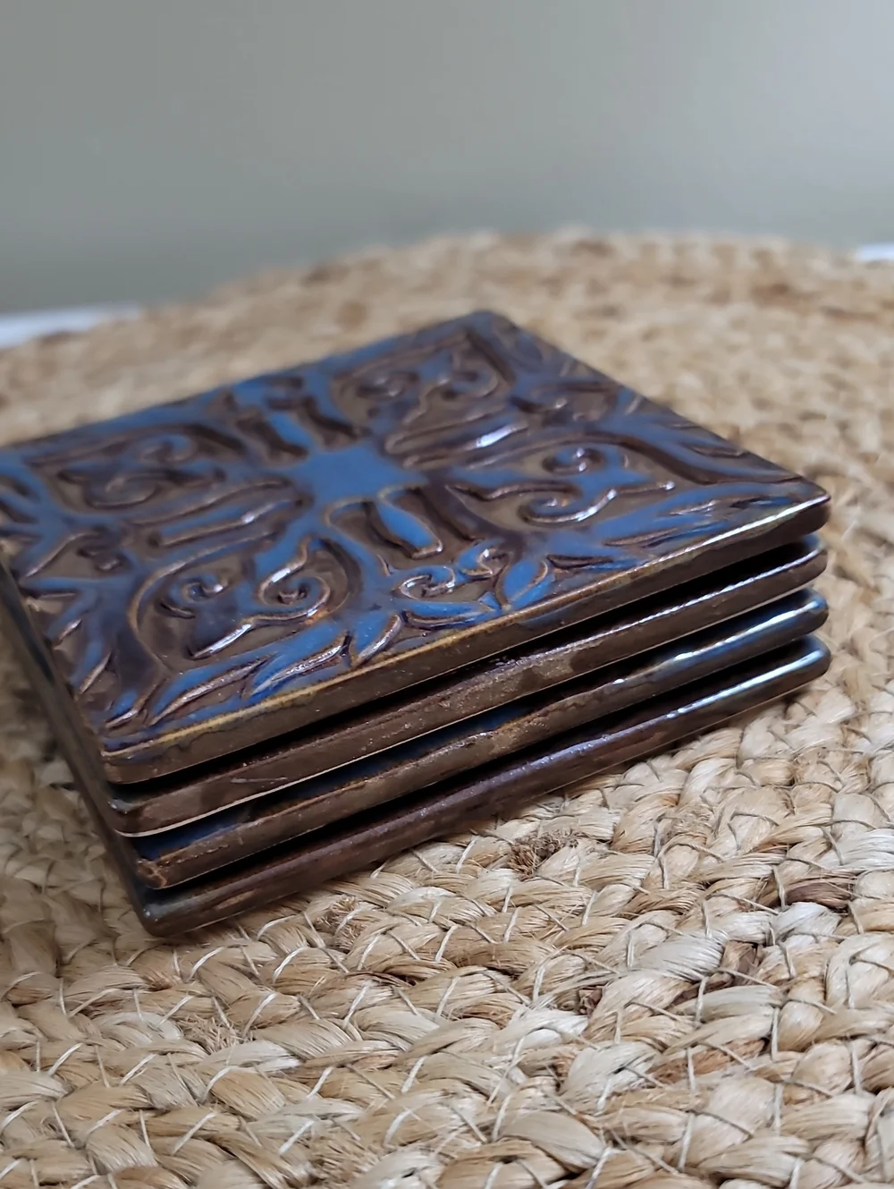 Embossed Ceramic Tile Coasters - Set of 4